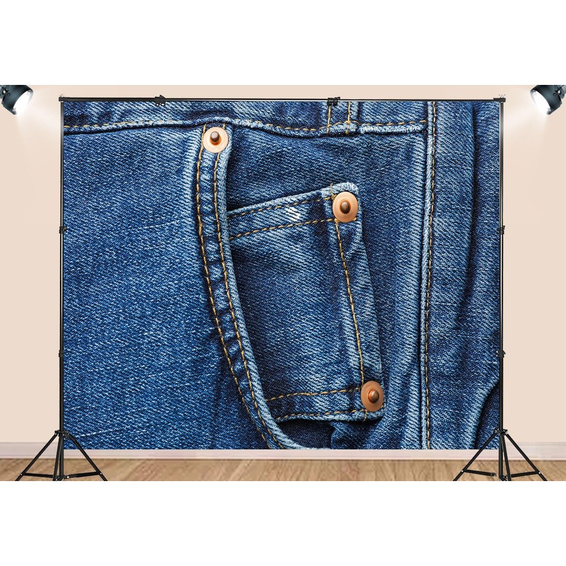 Denim Photography Backdrop, Blue Jean Fabric Background with Copper Rivets,