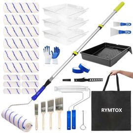 33PCS Paint Roller Kit with Extension Pole | 2–4 FT Pole | 9" & 4" Paint Rollers | Carry Bag | 4 Brushes & Tape | Professional Painting Supplies & Paint Brushes Set for Walls Ceilings and Home