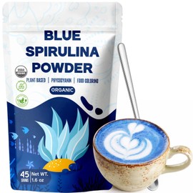 EquSym Espirulina Orgánica En Polvo (Ficocianina) - 45 G1.6 Oz. Colorante Alimentario Natural, Vegano, Sin Olor A Pescado, Incluye Cuchara De Acero...