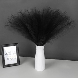 SeptCat 30 Pcs Pampas Grass Black Decor 21.7" Fluffy Faux Short Pampas Grass Artificial Small Pompas Grass Flower Vase Filler for Home Wedding Living Room Wall Party Decoration