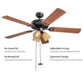 Ceiling Fan Pull Chain, 𝟭𝟮 𝗶𝗻𝗰𝗵 Extra Long with Decorative Frosted Glass Bulb and Fan Cord,Fit All Standard 3mm Diameter Ceiling Fans(Antique)