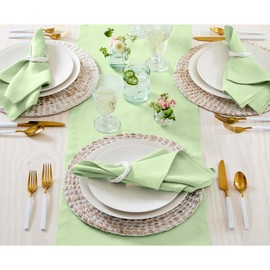 Solino Home Pastel Green Linen Table Runner 36 Inch - 100% Pure Linen Easter Table Runner 14 x 36 Inch Ideal for Dresser and Coffee Tables - Fete