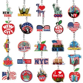 Sureio 25 Pcs Nyc Metal Keychain New York Souvenir Color Key Ring American Patriotic Souvenirs Gifts USA Keychain Nyc Souvenir Collection Bulk