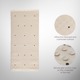 AQUALONA® Premium Bath Mat, Anti-Mould Non-Slip – Rubber, Machine Washable. BPA, Latex and Phthalate Free (Roman Cream)