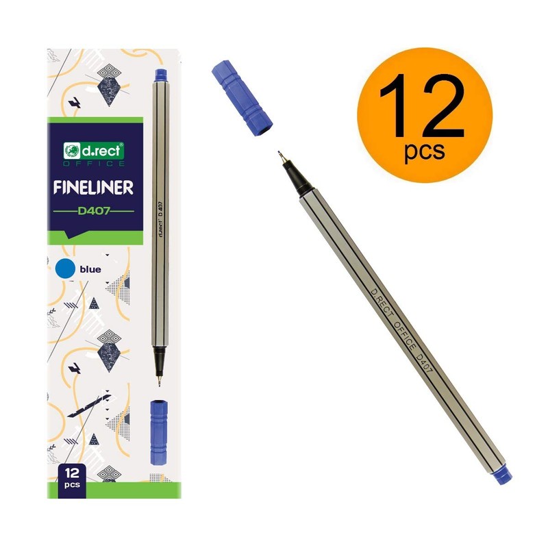 D.RECT Fineliner Set Blue 12 Pieces - Fine Pen with