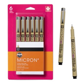 SAKURA Pigma Micron Fineliner Pens - Archival Black Ink Pens - Pens for Writing, Drawing, or Journaling - Black Ink - 003 Point Size - 6 Pack