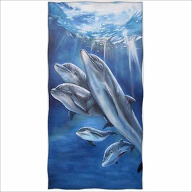 Zomer Microfibre Beach Towel Printed with Dolphin Group, Blue, 70 x 140 cm