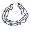 Avalaya 3 Strand Purple Blue/Black Glass Shell Bead and Semiprecious