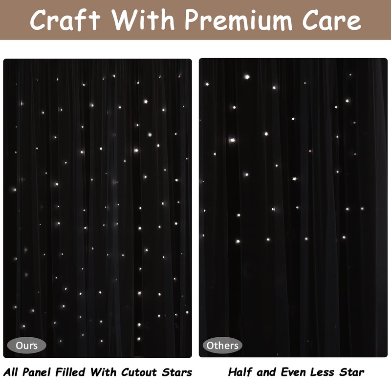 Kinryb Star Cutout Blackout 95 Inches Curtains Double Layer with