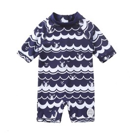Baby Boys Swimsuits One Piece UPF 50+ Sun Protection Zip Sunsuits Rash Guard (Wave, 6-9 Months)