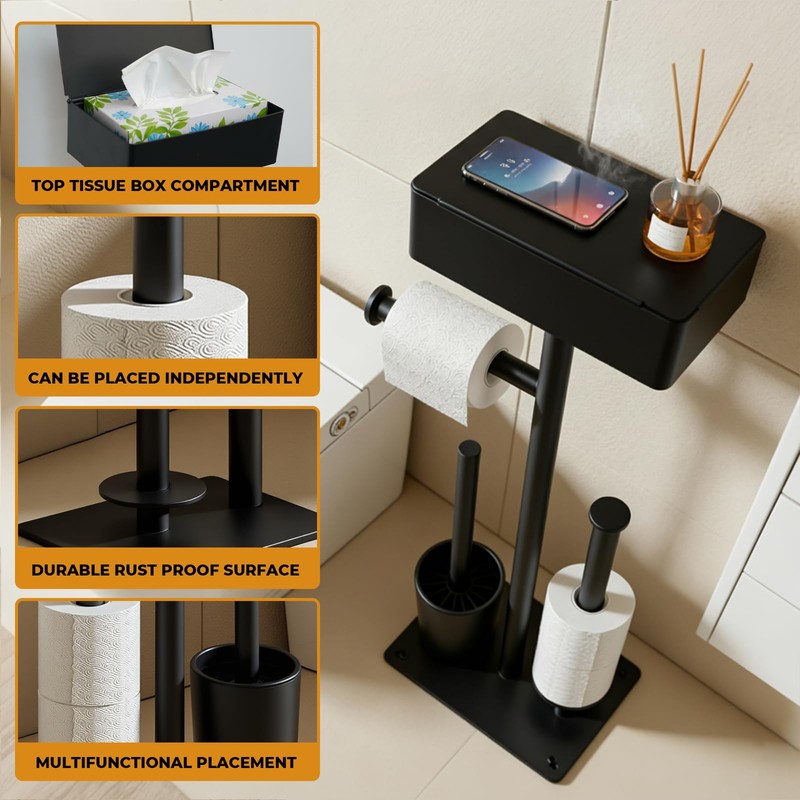 Freestanding Toilet Paper Holder Stand with Shelf for 7 Rolls,