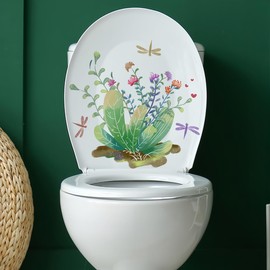 kbatuo Dragonfly Flowers Plants Toilet Cover Sticker Decals,Flower leaf bird Waterproof Toilet Lid Tank Seat Decals Cistern Self-Adhesive Bathroom Wall Sticker, Transparent, kbatuo-001