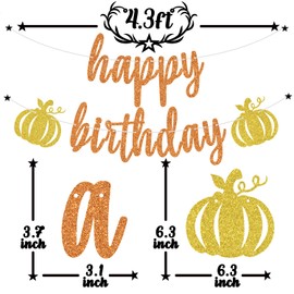 Gold Glitter Pumpkin Happy Birthday Banner, Pumpkin Themed Birthday Party Decorations, Autumn Fall Maple Leaves Birthday Party Decorations Supplies