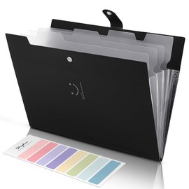 SKYDUE A4 Document Folder, Expanding Folder, 5 Compartments, Folder System, A4 Organiser with Press Stud, Postal Folder Organiser Black for Family, Travel, School, Back to School