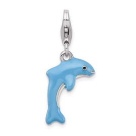 Adornica Diamonds Sterling Silver Rhodium-Plated 3-d Enameled Dolphin with Lobster Clasp Charm