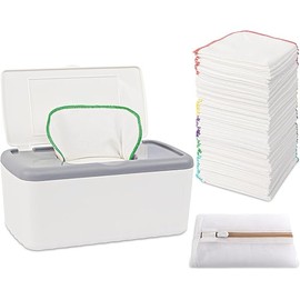 54 Packs Flannel Cloth Baby Wipes with Dispenser, Reusable Natural Skin-friendly Baby Wipes, Body Face Hand Washcloth Essential for Cloth Diapers 8x8 inch