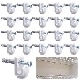 Sfcddtlg 25 Pcs White Down Wall Clips - Wire Shelf Brackets Loop Clips - Closet Maid Support Brackets - Plastic Shelves With Screws and Expansion Tubes for Wire Shelving