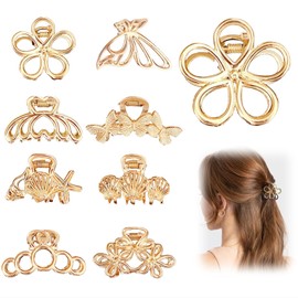 Goiern Pack of 8 Small Gold Hair Clips Mini Hair Clips for Women Metal Hair Accessories Mini Hair Clips for Thick and Thin Hair