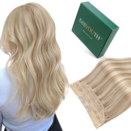 Easyouth Human Hair with Invisible Wire, Colour Honey Blonde Mix Yellow Blonde, 12 Inches, 70 g, Remy Real Hair Extensions with Wire #27P613