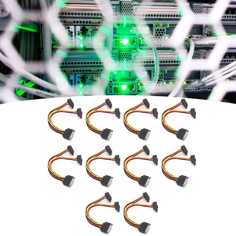 10Pcs SATA Power Adapter 15pin 1 Male to 2 Female