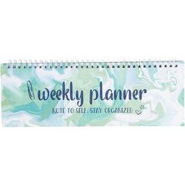 Spiral Bound Horizontal Planner, Undated Weekly Desk Calendar for To Do Notes, Shopping (Marble, 11.7 x 4.1 In)