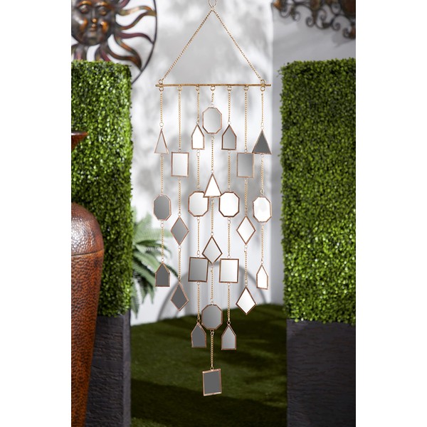 The Novogratz Metal Geometric Windchime with Glass Mirrors and Bells,