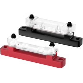 Greluma 1 Pair of 2 Terminals Busbar, Ground Power Distribution Terminal Block with Cover for Car, Marine, Car, Pickup, Trailer, RV Boat