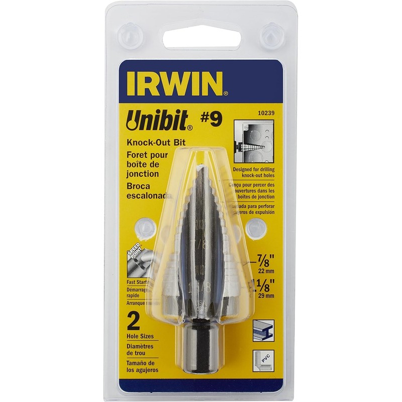 Irwin Tools Unibit #9 7/8-Inch and 1-1/8-Inch Step-Drill Bit, 1/2-Inch