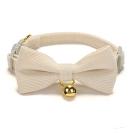 YUDOTE Cotton Breakaway Cat Collar with Bow Tie and Bell, Adjustable Cute Soft Corduroy Kitten Collars for Girl and Boy Cats,White