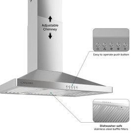 CAVALIERE Wall Mount Range Hood 30 Inch, 3-Year Warranty, Value-Focused 400 CFM, Enhanced Stainless Steel Kitchen Exhaust Fan, LED Light, Baffle Filter, 3 Speed Fan, Button Control