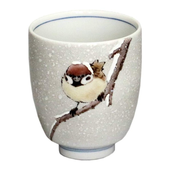 Toshito Nakamura T-278 Kutani Pottery Tea Cup with Snow Sparrow Figure, Porcelain