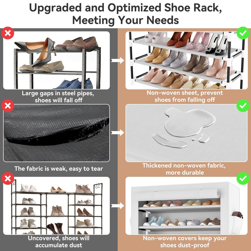 LANTEFUL Shoe Rack with Covers 10 Tier Tall Shoe Rack