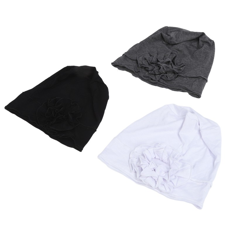 Women Turban Flower Cap Balck White and Gray Pure Color