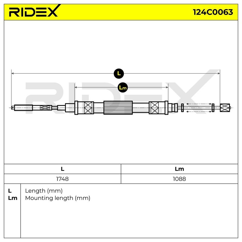 RIDEX 124C0063 Rear Handbrake Cable 1748 mm