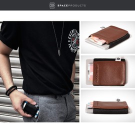 Small tiny practical wallet, 5,5cm x 6,5 cm, real leather – Space Wallet – elastic fabric - small purse, small portemonnaie, small pocket