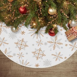 Christamas Tree Skirt 36 Inch, Snowflake Christmas Decorations for Home White Gold Christmas Decor Seaonal Winter Holiday Indoor Outdoor Party Decorations
