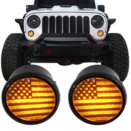 u-Box Wrangler JK - Luces delanteras LED intermitentes con imagen de la bandera de Estados Unidos para Jeep Wrangler JK JKU Unlimited 2007-2018