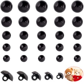 Pack of 320 Black Buttons for Craft Eyes, Safety Eyes for Crochet Animals, Black Plastic Buttons with Safety Eyes, 5 Sizes, Animal Eyes, Round Curved Buttons for Bear Doll, Puppet, Plush Animal Toy