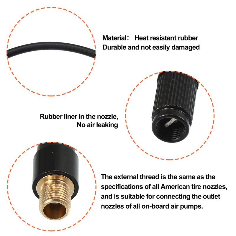 QUARKZMAN Car Tyre Inflator Extension Hose 80 cm Lining Adapter