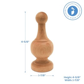 Unfinished Wood Finials Decorative, 4-1/4 inch, for Bed Post Finial, Curtain Rod Finials, Flagpole Topper, and Crafts, Pack of 6 Large Craft Finials, by Woodpeckers