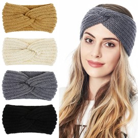 Pack of 4 Women's Winter Knitted Headbands, 1 Size, 4 Colours, Stylish Hair Band, Ear Warmers, Elastic, Hair Band, Knots, Women Hair Bands, for Autumn and Winter