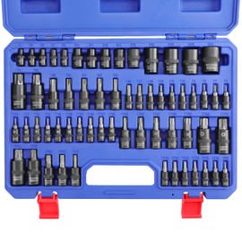 WORKPRO 60-piece Master Torx Bit Socket and External Torx Socket Set, 1/4", 3/8", 1/2" Drive Bits, Female E-Torx Sockets E4-E24, Star Socket Bits T6-T70, TT6-TT70, TP8-TP60, CR-V & S2 Alloy Steel