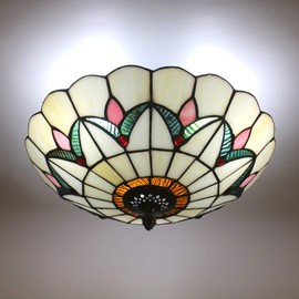 Skyweel 16 Inch Vintage Chandeliers Light Tiffany Style Ceiling Light Stained Glass Flush Mount Ceiling Lighting Fixture Lamp (16 Inch 40CM Y)