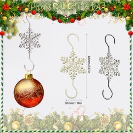 BASEMMAHER 20Pcs Christmas Snowflake Ornament Hook Hangers Snowflake S-Shaped Hangers Hook Swirl Christmas Tree Hanger Metal Wire Hooks for Xmas Winter Christmas Tree Decoration (Gold Silver)