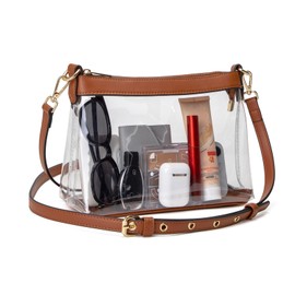 Wuflyover Clear Bag for Stadium Events, Clear Purses for Women, Stadium Approved Clear Crossbody Bag (Brown)