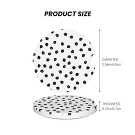 Absorbent Car Cupholder Coaster,Ceramic Stone with a Finger Notch for Women & Men,Cork Base Drink Coasters 2.56 Inch,Cute Auto Accessories Gifts - Cute Black Polka Dot, 2 Pack
