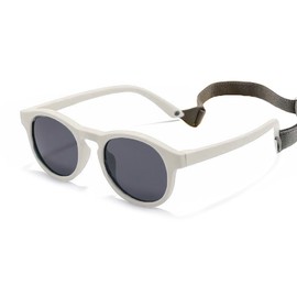 Baby Sunglasses Ages 6 Months-3 Years,Toddler Round Sunglasses,Polarized Rubber Durable UV Protection for Kids,Childrens,Girls,Boys,Sun Glasses for Infant Girl Flexible Frame Sunglass With Strap,White