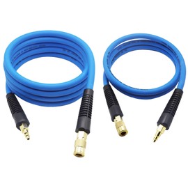 YOTOO Hybrid Lead-in Air Hose 3/8" x 10' and 3/8" x 6' Kit 300 PSI Heavy Duty, Lightweight, Kink Resistant, All-Weather Flexibility with 1/4-Inch Brass Male Fittings, Bend Restrictors, Blue