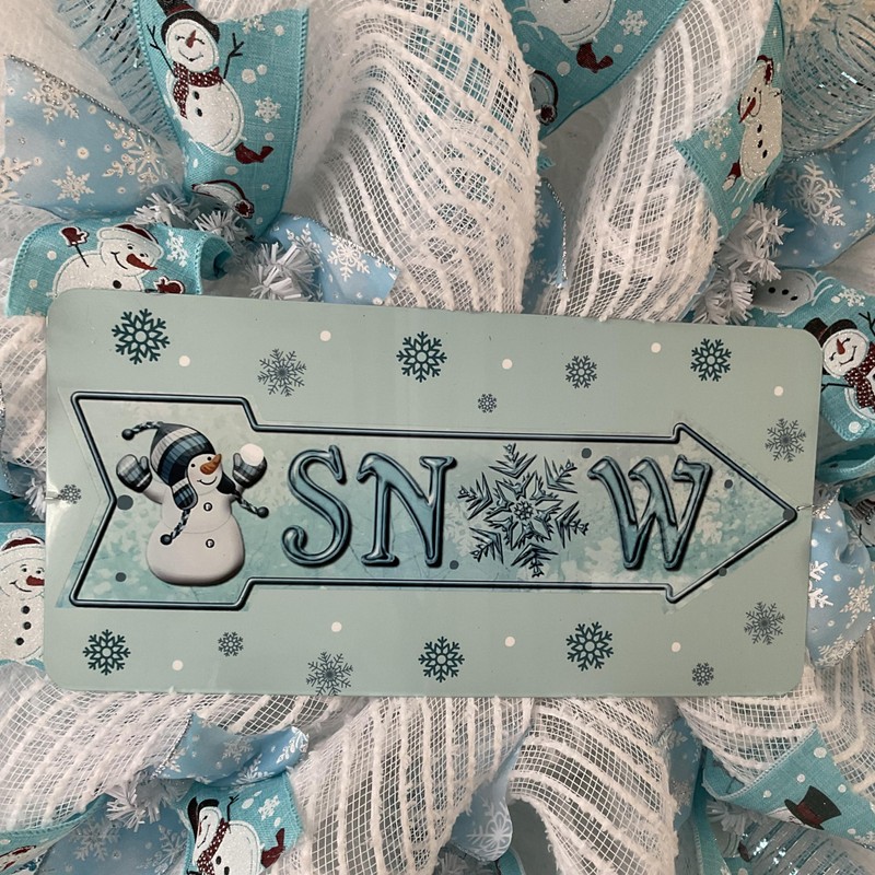 Snow Deco Mesh Wreath With Adorable Snowman Handmade Deco Mesh