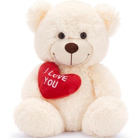 MaoGoLan 12" Small Teddy Bear with Red Heart, I Love You Valentines Day Teddy Bear Stuffed Animal White,Velvet Red Heart Valentines Day Bear Gift for Kids,Girlfriend,Wife - Color: White